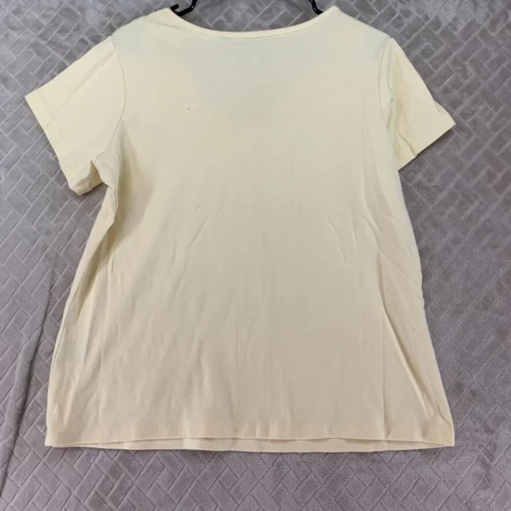 Avenue Womans 14/16 Top T Shirt Light Yellow Beaded Short Sleeve V Neck - Picture 9 of 12